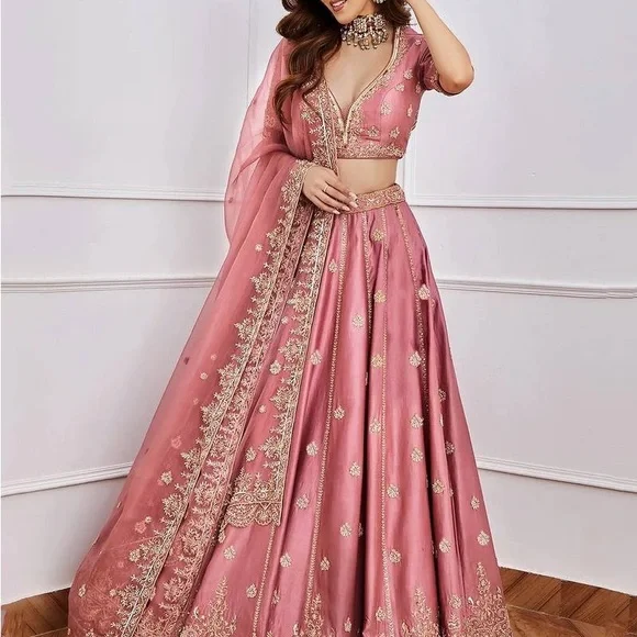 Pink Embroidered Lehenga - Picture 4 of 5